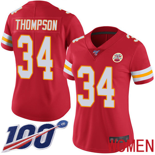 Women Kansas City Chiefs #34 Thompson Darwin Red Team Color Vapor Untouchable Limited Player 100th Season Football Nike NFL Jersey->youth nfl jersey->Youth Jersey